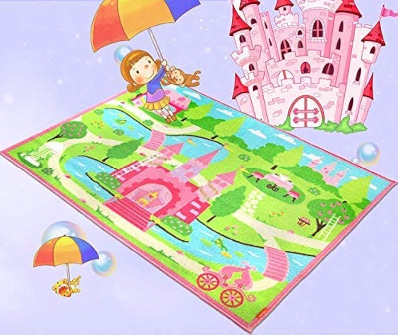 HUAHOO Pink Girls Bedroom Rugs Cartoon Castle Kids Rug Bedroom Floor Rugs Nylon Cartoon Kids Living Room Carpet (80x120cm(31.5''x47''))